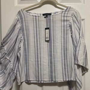 Romeo & Juliet Couture White and Blue Striped Peasant Sleeve Top